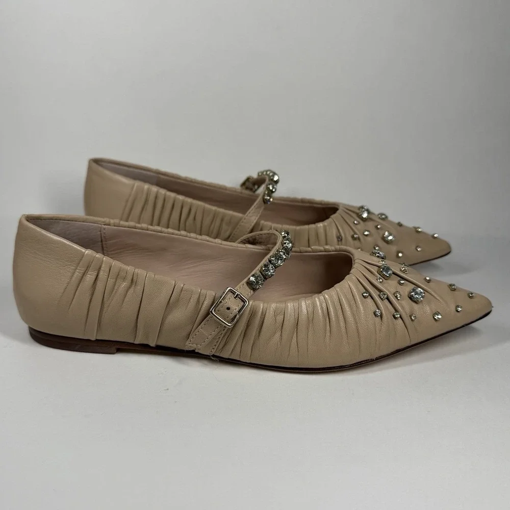 Antonio Melani Jennifer Sumko Size 7.5 M Nude Bling Lyssa Lou Mary Jane Flats